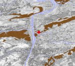 Poloha lokality (červeně) v rámci rozšíření hornin letenského souvrství (hnědě) v Pražské kotlině.