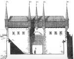 Kresebná rekonstrukce brány v pohledu podle F. Kašičky (2012).