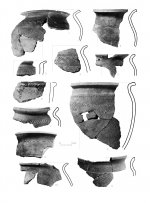 Středohradištní keramika - příklady tvarové variability nádob z Pražského hradu (horizont PH_A). Foto H. Toušková.