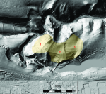 Šárecký mikroregion na snímku leteckého laserového skenování (data ČUZK). Graficky zvýrazněno hradiště Šárka (1 - vnitřní areál; 2 - vnitřní předhradí; 3 - vnější předhradí).
